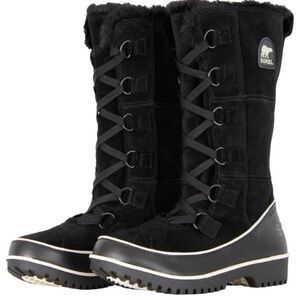 Sorel Tivoli Size 7.5 black mid calf black suede leather boot Faux fur interior